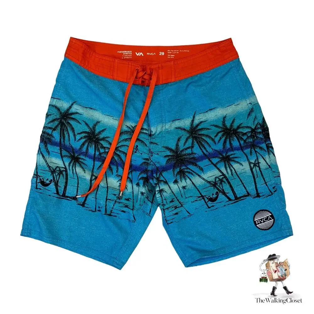 RVCA Board Shorts Mens 29 Dead Mans Bay Quick Dry Blue Floral Surfer Unlined